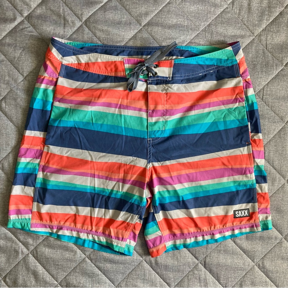 Saxx Betawave 2N1 Boardshorts Mens 34 Colorful Lined Hybird Shorts Pockets 7”